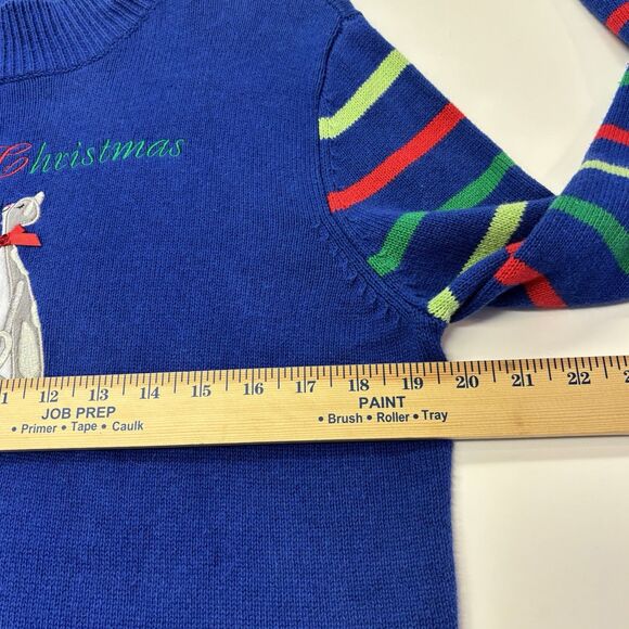 MERRY BRIGHT Cat Christmas Sweater Blue Holiday Pullover - Picture 4 of 7